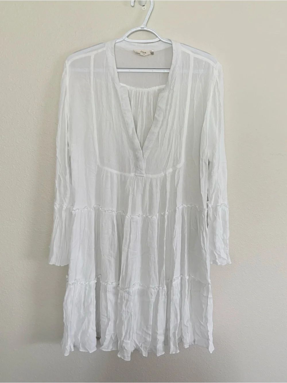 Elan Tiered Ruffle Mini Dress Size XL White Boho Flowy Rayon Coastal Fairy